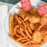 Shrimp Basket Combo · Fried jumbo shrimp with French fries and choice of sauce. Served with a free side.