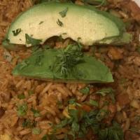 Chaulafan · Mixed fried rice with pork, sausage, beef, chicken, scrambled egg. Served with Avocado and F...