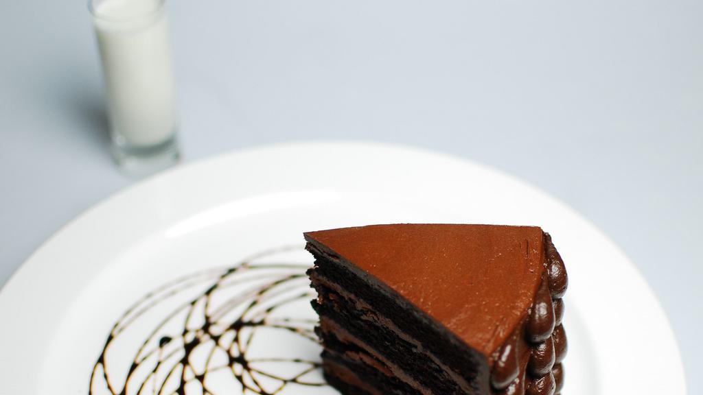 Death By Chocolate Cake · Sinfully decadent seven layer chocolate cake lavished with rich chocolate butter cream.