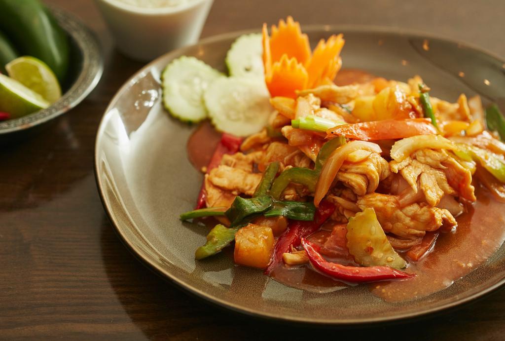 Sweet & Sour  · Pineapple, onion, bell pepper, tomatoes, celery, cucumber, sweet & sour sauce.