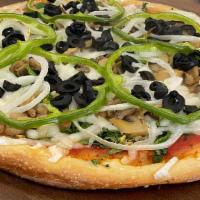 Vegan Veggie Special · Broccoli, spinach, mushrooms, onions, green peppers, black olives and shredded Esti vegan mo...