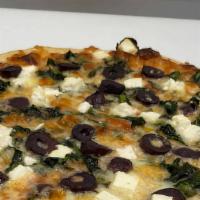 Greek · Spinach, feta cheese and black olives.