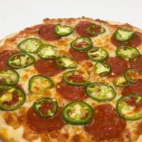 Sweet & Spicy · Pepperoni, jalapeños & hot honey drizzle