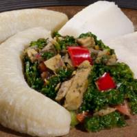 Callaloo & Saltfish · Yummy cod fish mixed with spiced callaloo (Jamaican Spinach)