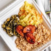 Veggie Meal · Served with rice and peas or white rice and steamed vegetables and plantains.