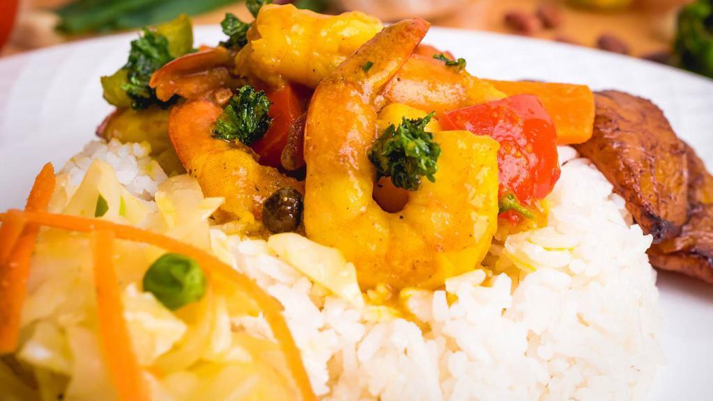Curried Shrimp (Small) · Shrimp sautéed in curry, Jamaican spices and mixed vegetables.