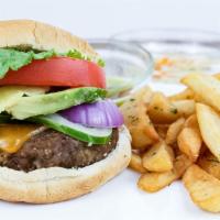 D Island Burger · 8 oz. Beef burger topped with pineapple, coleslaw, lettuce, tomato, and garlic sauce. Served...