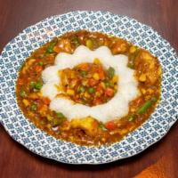 Take A Swim · Pollock fish in Japanese curry sauce with mixed vegetables; served on rice.