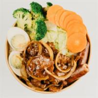 Steak Teriyaki Bowl 牛肉蓋飯 · Got beef, bro? We do. And it’s hand-trimmed, lean, marinated steak, cooked in a hot wok and ...
