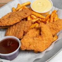 Chicken Fingers Basket · Served with fries and choice of sauce.