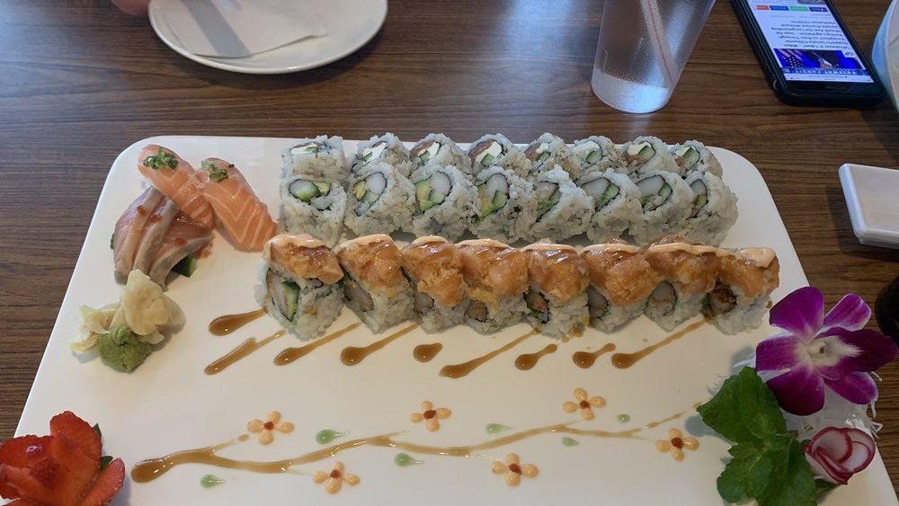 Maki  Lunch · 2 rolls of your choice-Yellowtail scallions roll, California roll, Eel avocado, Sweet potato roll, Vege roll, Spicy salmon roll, Spicy tuna roll served with miso soup.