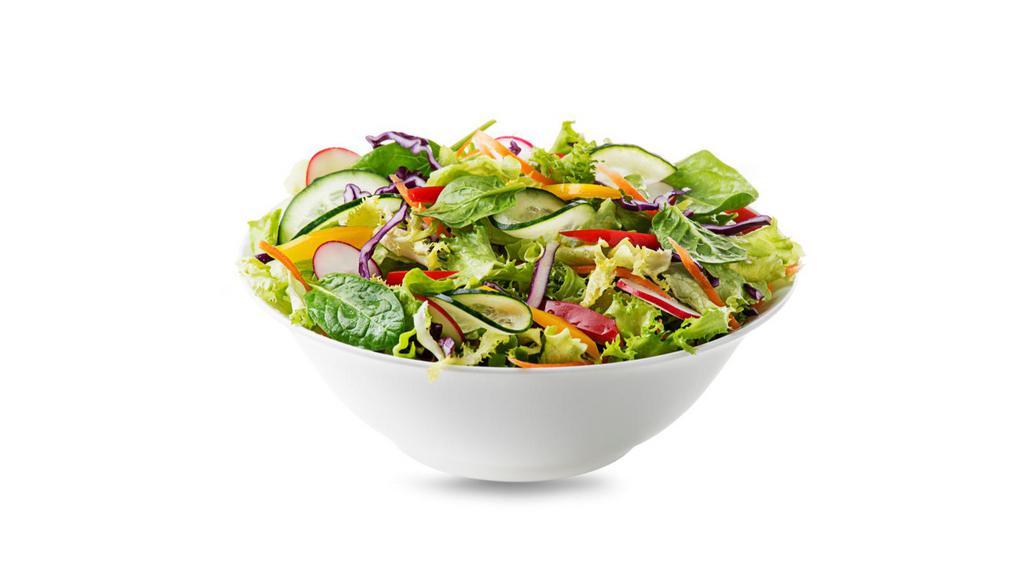 Mixed Baby Green Salad · Fresh Salad made with Julienne carrots, cherry tomatoes, cucumber and balsamic dressing.