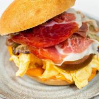 Pastrami, Egg And Cheese Sandwich · Delicious eggs, delicious pastrami and choice of cheese sandwich.