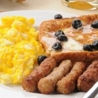 Original French Toast With Sausage And Eggs · Cinnamon french toast with fresh sausage and eggs cooked to perfection.