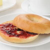 Bagel With Cream Cheese And Jelly  · Fresh bagel with cream cheese and jelly.