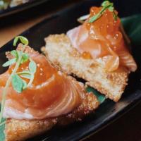 Salmon Crispy Rice (2 Pcs)  · Salmon sashimi with ikura and wasabi aioli over sushi crispy rice