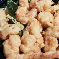 Spicy Rock Shrimp · Spicy. Lightly battered and fried shrimp with spicy mayonnaise on a bed of salad.