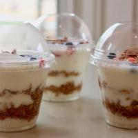 Parfait - Granola Vanilla Yogurt · low fat greek yogurt, oats, sunflower seeds, sliced almonds, pumpkin seeds,brown sugar, oran...