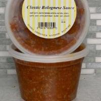 Sauce - Bolognese (Pint) · Beef, pork, veal, tomatoes, onions, carrots, celery, garlic, port wine, Parmesan cheese, but...