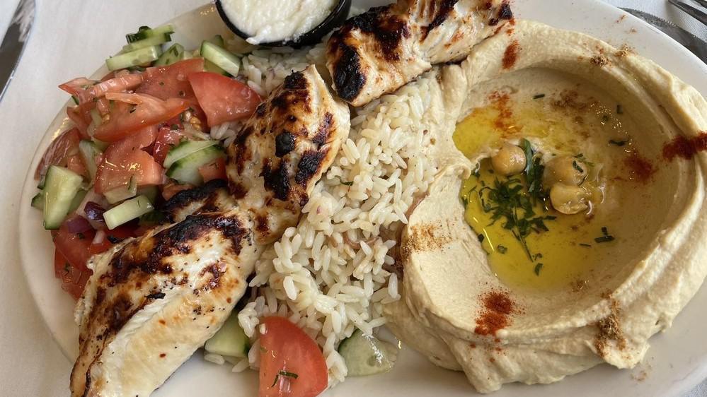 Shish Tawook Platter · Charcoal broiled boneless chicken cubes.