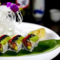Yama Roll · In: Shrimp tempura, cucumber, and avocado / Top : cooked eel, cooked shrimp, and avocado