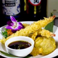 Shrimp & Veggie Tempura · Deep fried shrimp and vegetables served with tempura sauce. Served with miso soup.