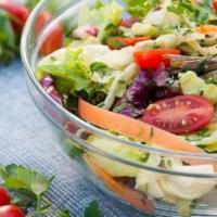 House Salad · Mixed greens, heirloom cherry tomatoes, cucumbers, carrots, balsamic dressing.