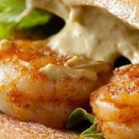 Grilled Shrimp & Avocado Sandwich · Wild gulf shrimp, smoked slab bacon, arugula, sriracha aioli.
