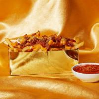 Bangin' Bacon Cheese Fries · Crispy french fries with bacon bits and covered in melty gooey cheese.