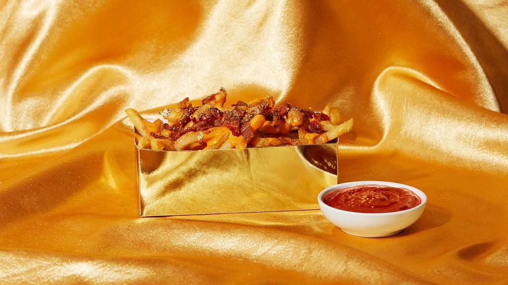 Bangin' Bacon Cheese Fries · Crispy french fries with bacon bits and covered in melty gooey cheese.