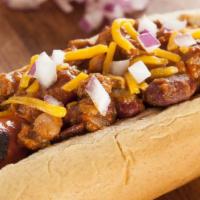 Cheese Dog · Juicy all beef hot dog served.