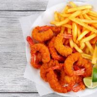 Fried Shrimp, Fries, Drink · Crispy shrimp with golden.
