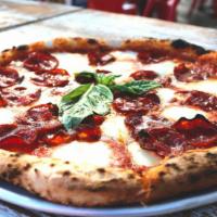 Fire Devil Pizza · San Marzano tomatoes, fior di latte, hot coppa and basil.