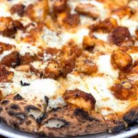 Buffalo Chicken Pizza · Fior Di Latte, Parmesan, Blue Cheese topped with homemade Buffalo marinated Chicken.