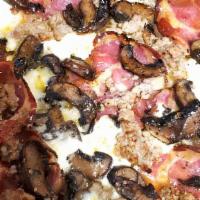 Chris Special Pizza · Fior di latte, hot coppa, sweet Italian sausage, mushroom, truffle oil and basil.
