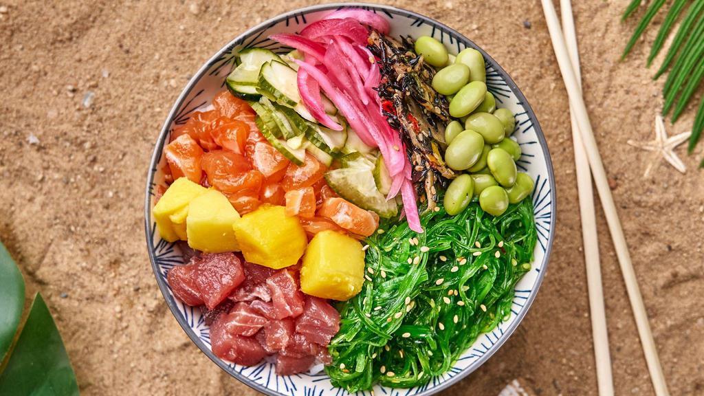 Mohana Ahi Tuna Bowl  · Tuna with edamame, jicama, pickled onions, hijiki, scallions, sesame seeds and Citrus Shoyu with your choice of base