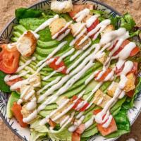 Avocado Caesar Salad  · Spring mix salad with crunchy garlic croutons, avocado, tomatoes, and homemade Caesar dressing