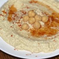 Hummus · Mashed chickpeas, tahini, lemon piece, garlic