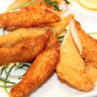 Chicken Finger · Deep fried breaded chicken fingers with special sauce.