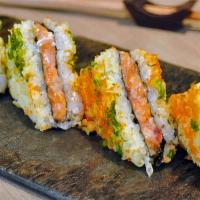 Sushi Sandwiches · Crunchy spicy tuna, lobster, masago, avocado, wrapped with soy paper.