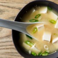 Miso Soup · Soybean soup with tofu and seaweed.