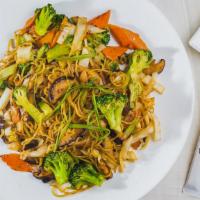 Pan Fry  Ramen Noodle · Stir fry ramen noodle with assorted vegetable (cabbage, broccoli, mushroom, carrots and scal...