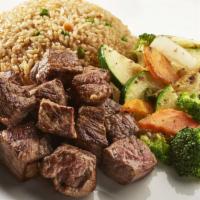 Angus Steak Hibachi · Aged Angus steak grill to perfection with side Vegetable.