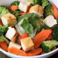 Vegetable Pho · Vegetable pho. Vegetable broth with rice noodles, strips of tofu, mushrooms, bok choy, brocc...