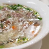 Minced Beef & Chinese Parsley Soup 西湖牛肉羹 · 