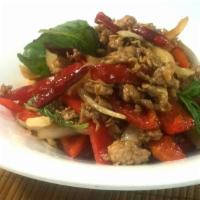 Basil Sauce · Soy sauce, gluten, wheat. Mild Spicy. Fresh basil leaves / onion / bell pepper / chili