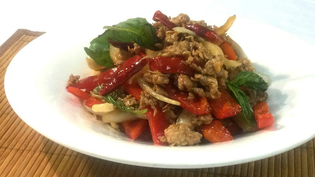 Basil Sauce · Soy sauce, gluten, wheat. Mild Spicy. Fresh basil leaves / onion / bell pepper / chili