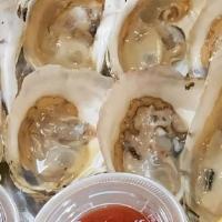 Raw Oysters (Dozen) · over ice w/ black pepper mignonette & cocktail sauce.