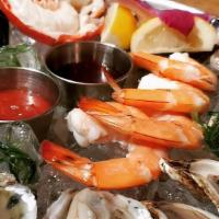 Cold Seafood Platter · daily raw oyster selection, raw clams, cocktail shrimps, chilled lobster tail & mussels w/ b...