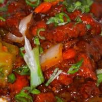 Chili Chicken · Tender pieces of chicken and peppers mixed in a spicy soy garlic sauce. Options include dry ...